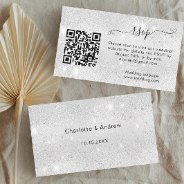 Cartão De Informações Código QR RSVP do site de casamento da Silver glit