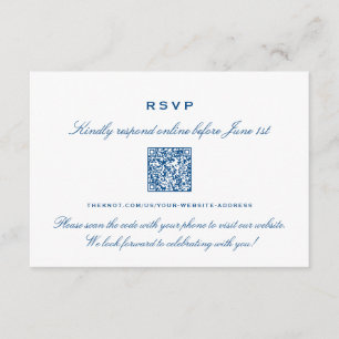 Cartão De Informações Código QR RSVP Elegante Azul Marinho para Reserva 