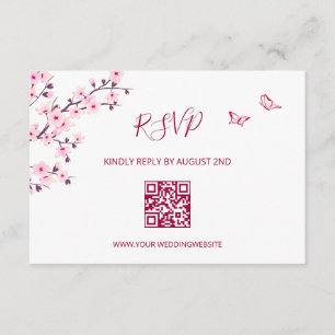 Cartão De Informações Código QR RSVP Flor de Cerejeira