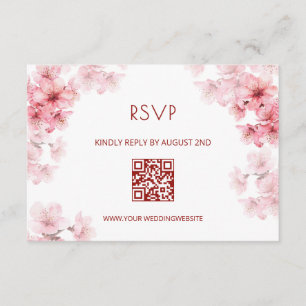 Cartão De Informações Código QR   RSVP Flor de Cerejeira Aquarela
