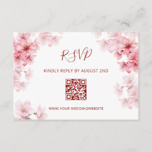 Cartão De Informações Código QR   RSVP Flor de Cerejeira Aquarela