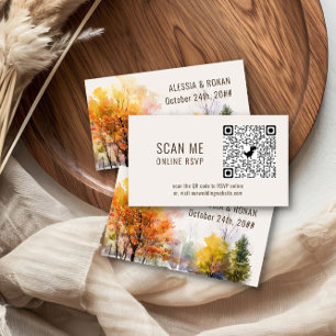 Cartão De Informações Código QR RSVP Online Site de Casamento Florestal