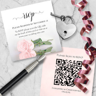 Cartão De Informações Código QR RSVP RSVP de Casamento Elegante Rosa Ros