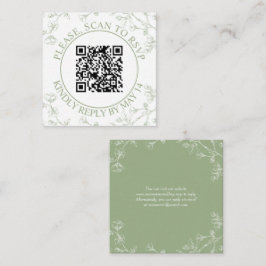 Cartão De Informações Código QR RSVP, Sage green blossomes floral casame