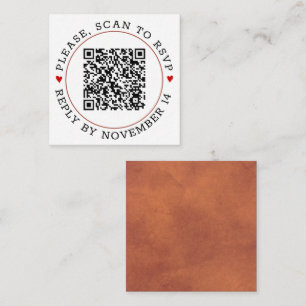 Cartão De Informações Código QR RSVP terracota borda e corações casament