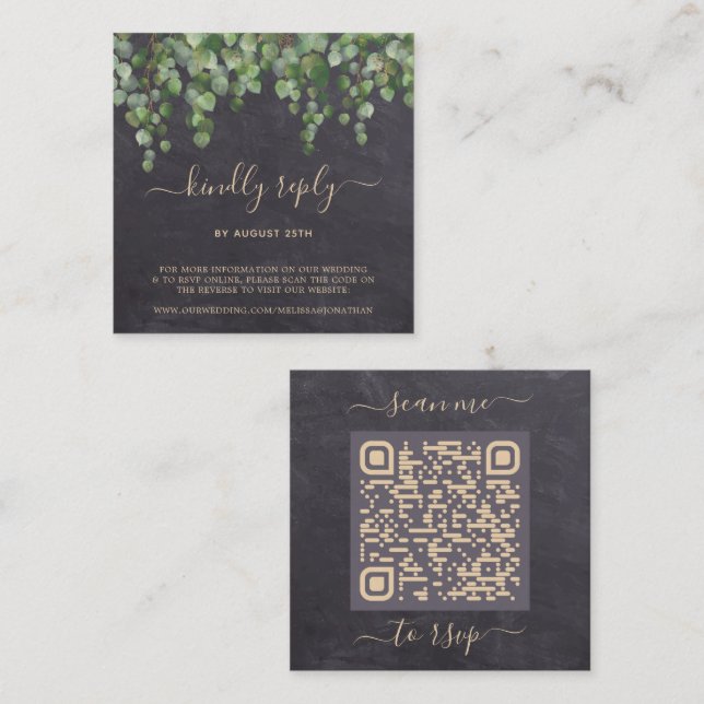 Cartão De Informações Código QR Rustic Eucalyptus Botanical Wedding RSVP (Frente/Verso)