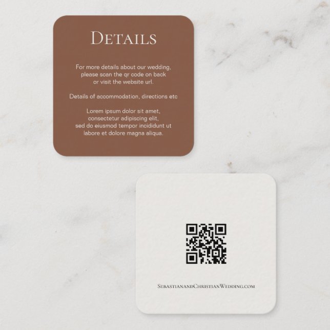 Cartão De Informações Código QR Simples de Casamento Elegante (Frente/Verso)