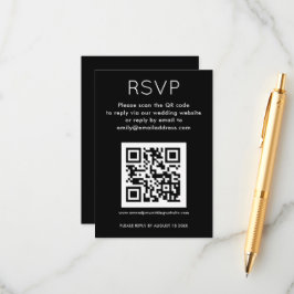 Cartão De Informações Código QR Simples - RSVP de Casamento Preto Branco