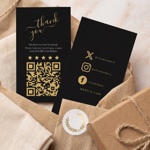 Cartão De Informações Código QR social dourado para revisar