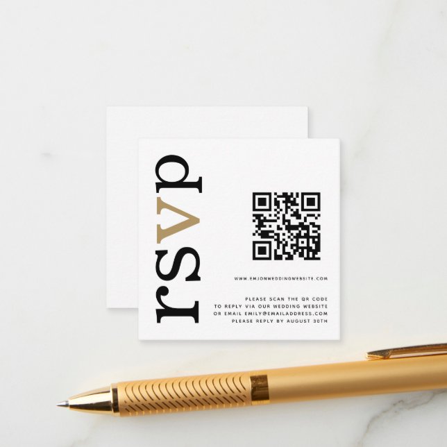 Cartão De Informações Código QR Texto Preto Dourado Texto Branco Casamen (Frente/Verso In Situ)