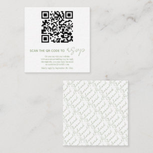 Cartão De Informações código QR verde sálvia, fotografia RSVP caligrafia