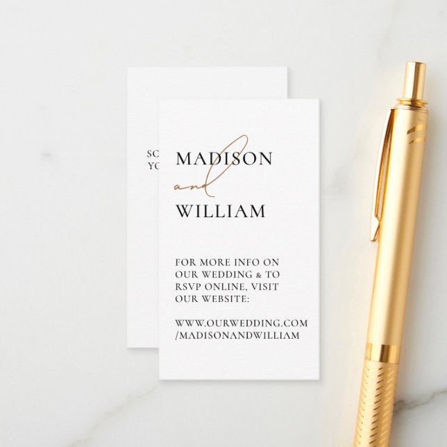 Cartão De Informações Código QR White Modern do Site de Casamento (Frente/Verso In Situ)