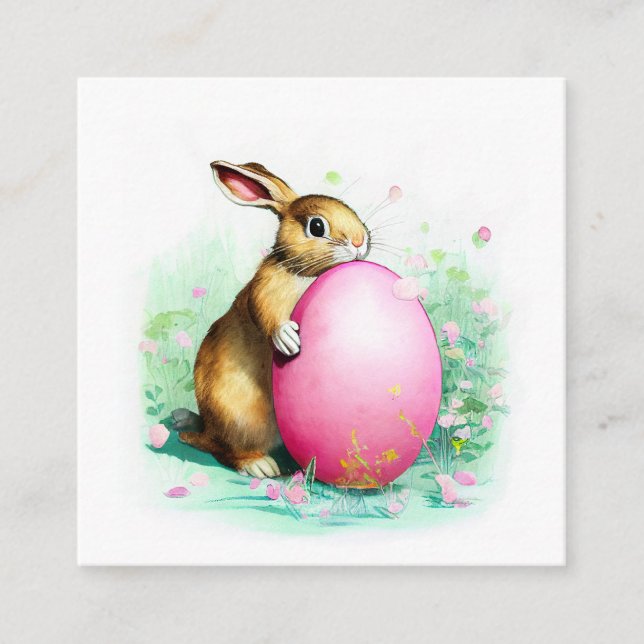 Cartão De Informações coelho tímido escondido atrás de um ovo grande de  (Frente)