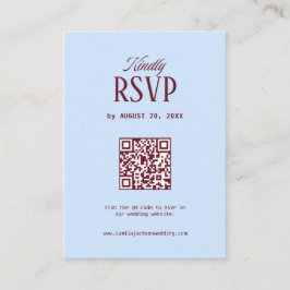 Cartão De Informações Cold Blue and Burgundy Wedding Rsvp Qr code