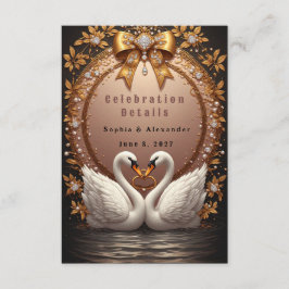 Cartão De Informações 🌺 Coleção de Casamento de Cisnes em Dourado Rosa 