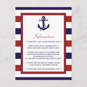 Cartão De Informações Coleção de Casamentos de Âncoras Náuticas Vermelha