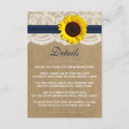 Cartão De Informações Coleção de Casamentos de Girassol Rustic Kraft