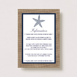 Cartão De Informações Coleção de Casamentos de Praia de Starfish Burlap,