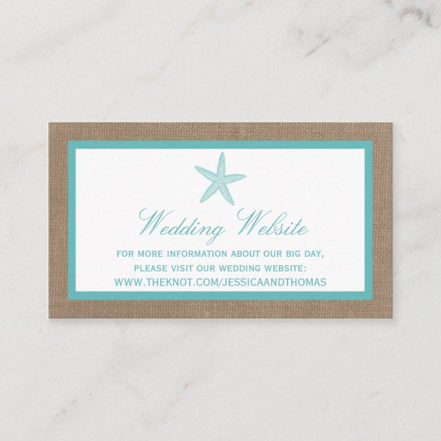 Cartão De Informações Coleção de Casamentos de Praia Turquoise Starfish  (Frente)