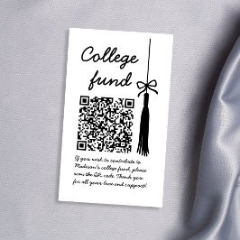 Cartão De Informações College Fund Black & White Gift Qr Code Graduation