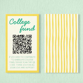 Cartão De Informações College Fund Yellow Green Gift Qr Code Graduation