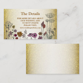 Cartão De Informações Colorful Floral Garden Gold Glitter Wedding Detail