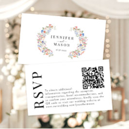 Cartão De Informações Colorful Meadow Flower Wedding RSVP QR code card