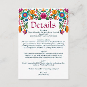Cartão De Informações Colorida Festa Mexicana Floral Bordado Casamento