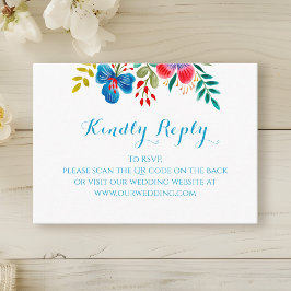 Cartão De Informações Colorida Watercolor Wildflower Weding QR RSVP