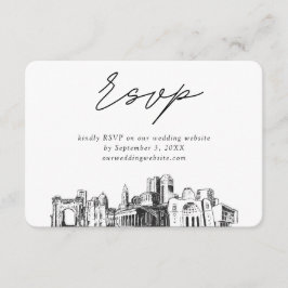 Cartão De Informações Columbus Wedding Minimalist Sketch RSVP