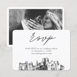 Cartão De Informações Columbus Wedding Minimalist Sketch RSVP
