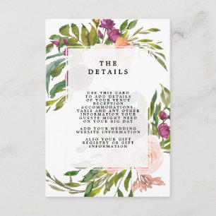 cartão de informações com detalhes do casamento de