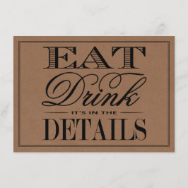 Cartão De Informações Coma, Beba & Case-se Casamento Rústico Kraft