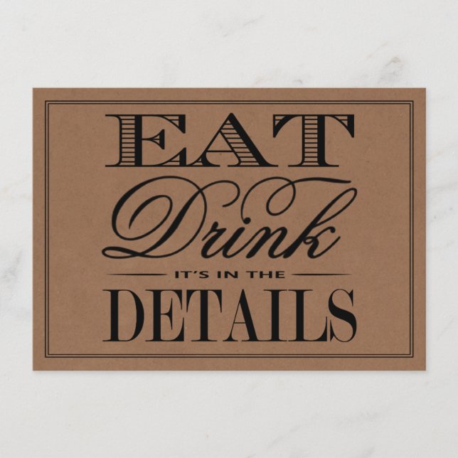 Cartão De Informações Comer, Beber & Ser Casado Casamento Rústico Kraft (Frente)