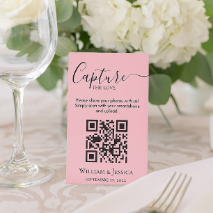 Cartão De Informações Compartilhe Fotos do Casamento com Código QR Rosa