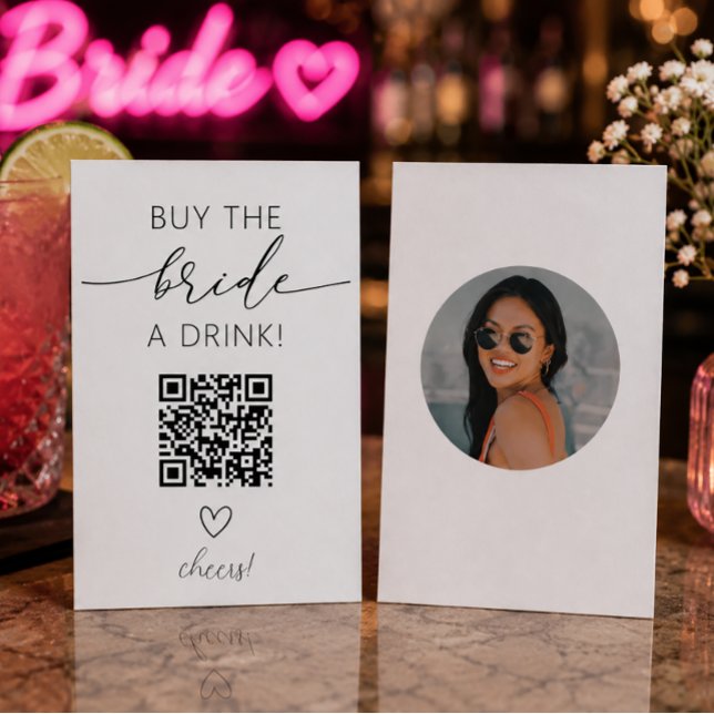 Cartão De Informações Compre uma bebida para a noiva QR Code com foto (Criador carregado)