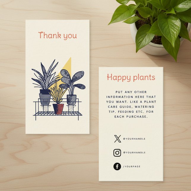 Cartão De Informações Compro de plantas modernas Obrigado (Modern Plant Shop Thank You Enclosure Card.)