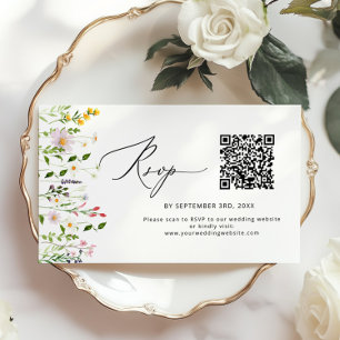 Cartão De Informações Confirmação de casamento com código QR de flor sil
