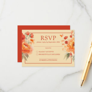 Cartão De Informações Confirmação de Casamento Floral Laranja Queimada d
