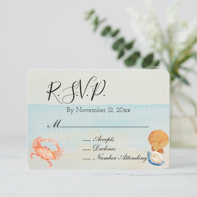 Cartão De Informações Confirmação de Casamento Ocean Beach Shells (Em pé/Frente)