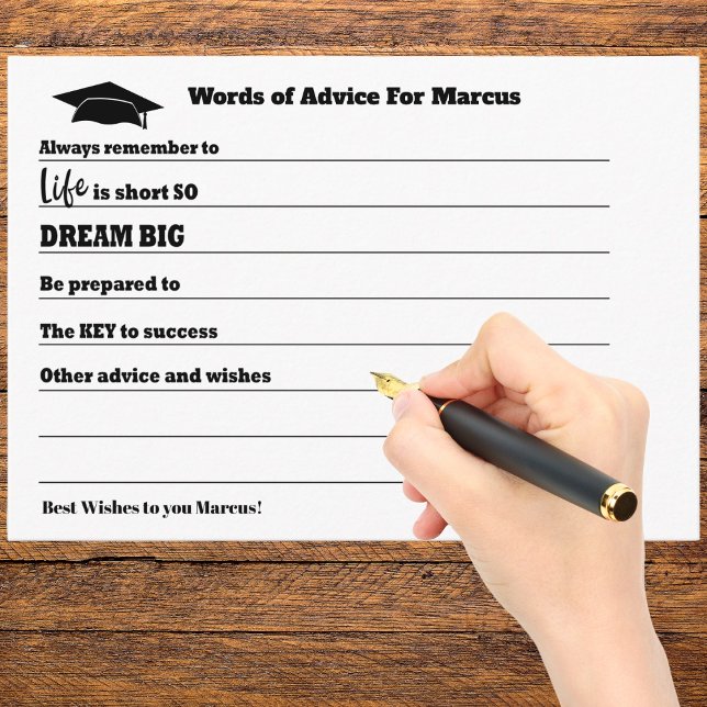 Cartão De Informações Conselho de Graduação Deseja Festa de Formando (Graduation Party Advice Words of Wisdom cards for guests to fill out. )