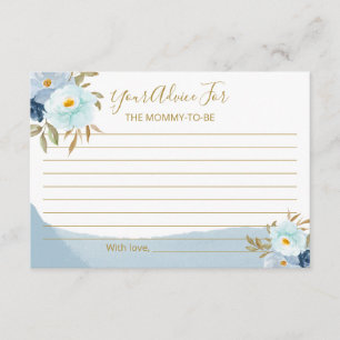 Cartão De Informações Conselhos para Chá de Bebê Floral em Aquarela Azul