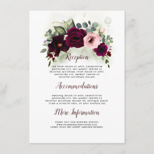 Cartão De Informações Convidado de Detalhes do Casamento Floral Burgundy