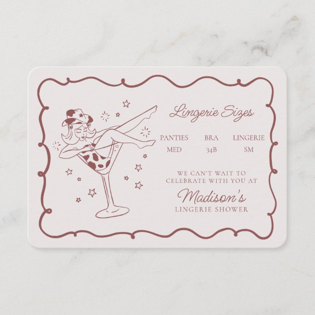 Cartão De Informações Coquetéis Borgonhetas Lingeries Tamanhos Inserir (Frente)