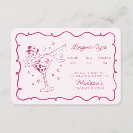 Cartão De Informações Coquetéis cor-de-rosa e tamanhos de Lingerie de es
