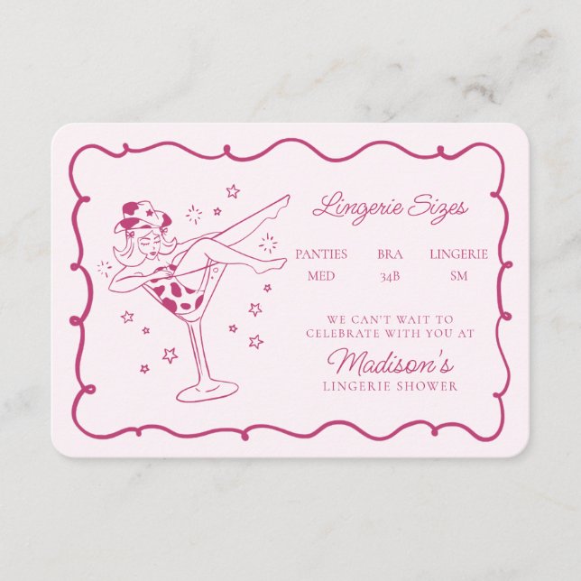 Cartão De Informações Coquetéis cor-de-rosa e tamanhos de Lingerie de es (Frente)