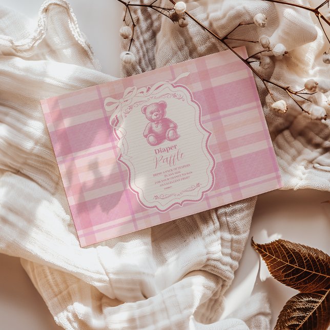 Cartão De Informações Coquette Gingham - Ursinho francês Diapper Raffle (Criador carregado)