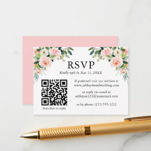 Cartão De Informações Cor d'água Branca Cor-de-rosa Branca QR RSVP