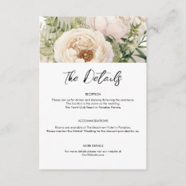 Cartão De Informações Cor d'água do Buquê de Flor Branco Elegante