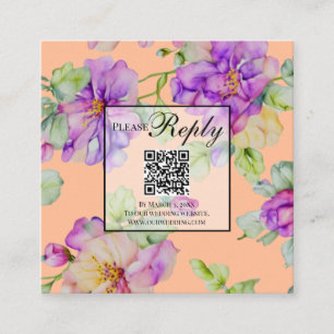 Cartão De Informações Cor de água laranja roxa Elegante código QR floral